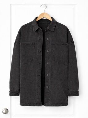 Hudson Jeans Black Button-Up Overshirt Sz M